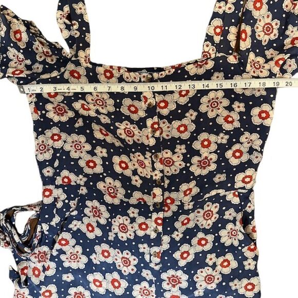 M.i.h. Jeans Silk Elodie All In One Jumpsuit Blue White Red Floral Size Medium - Picture 7 of 15